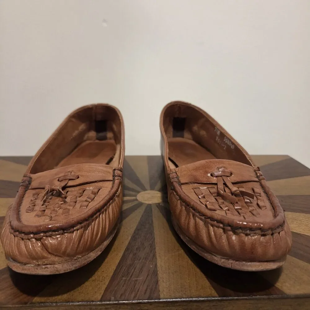 True Vintage Dexter USA Leather Loafers Moccasin US 7.5 Woven Brown 70s 80s Boho